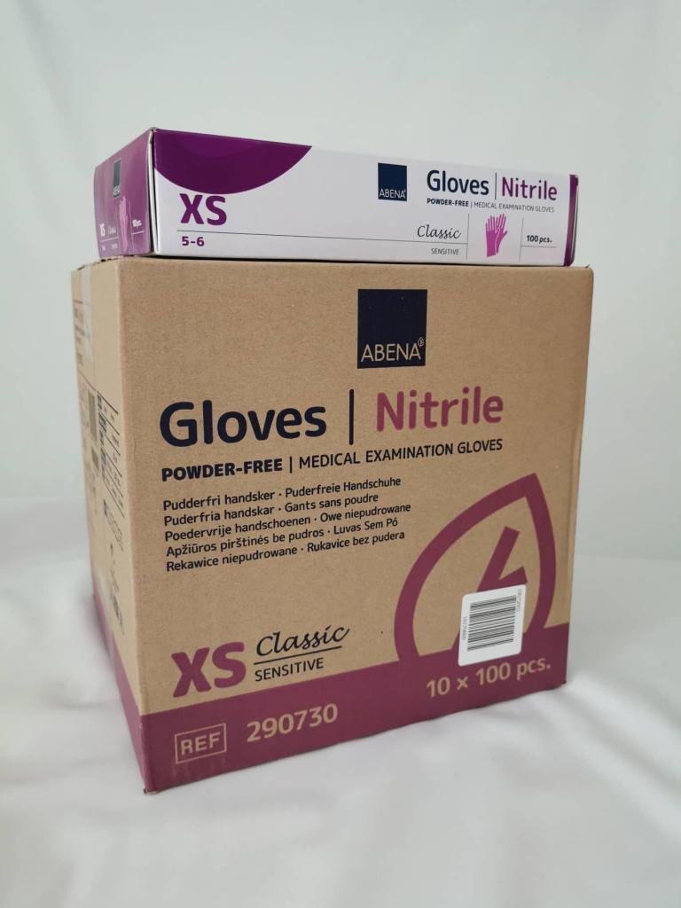 Vienkartinės medicininės nitrilinės pirštinės Abena Classic Sensitive 1000 vnt., violetinės 10x100