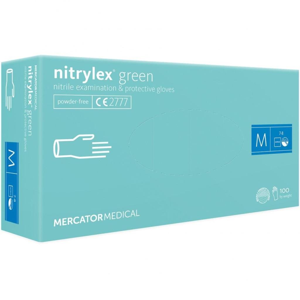 Vienkartinės nitrilinės pirštinės Mercator Nitrylex 100 vienetų, žalios