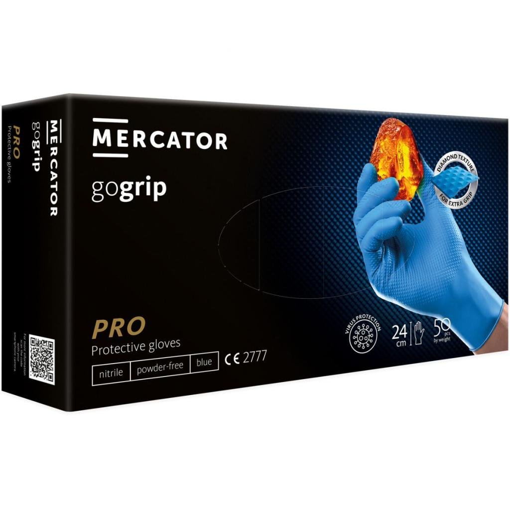 Vienkartinės nitrilinės pirštinės Mercator Go Grip mėlynos, 50 vnt.