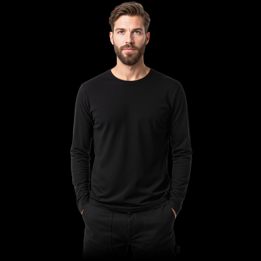 Vyriški marškinėliai LONGSLEEVE, ilgomis rankovėmis, 100% medvilnės, juodi