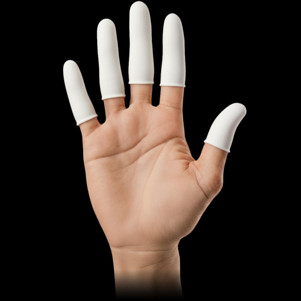 Lateksiniai pirštų antgaliai FINGER, grožio salonams, juvelyrams, darbui dirbtuvėse (100 vnt.), baltos arba juodos spalvos