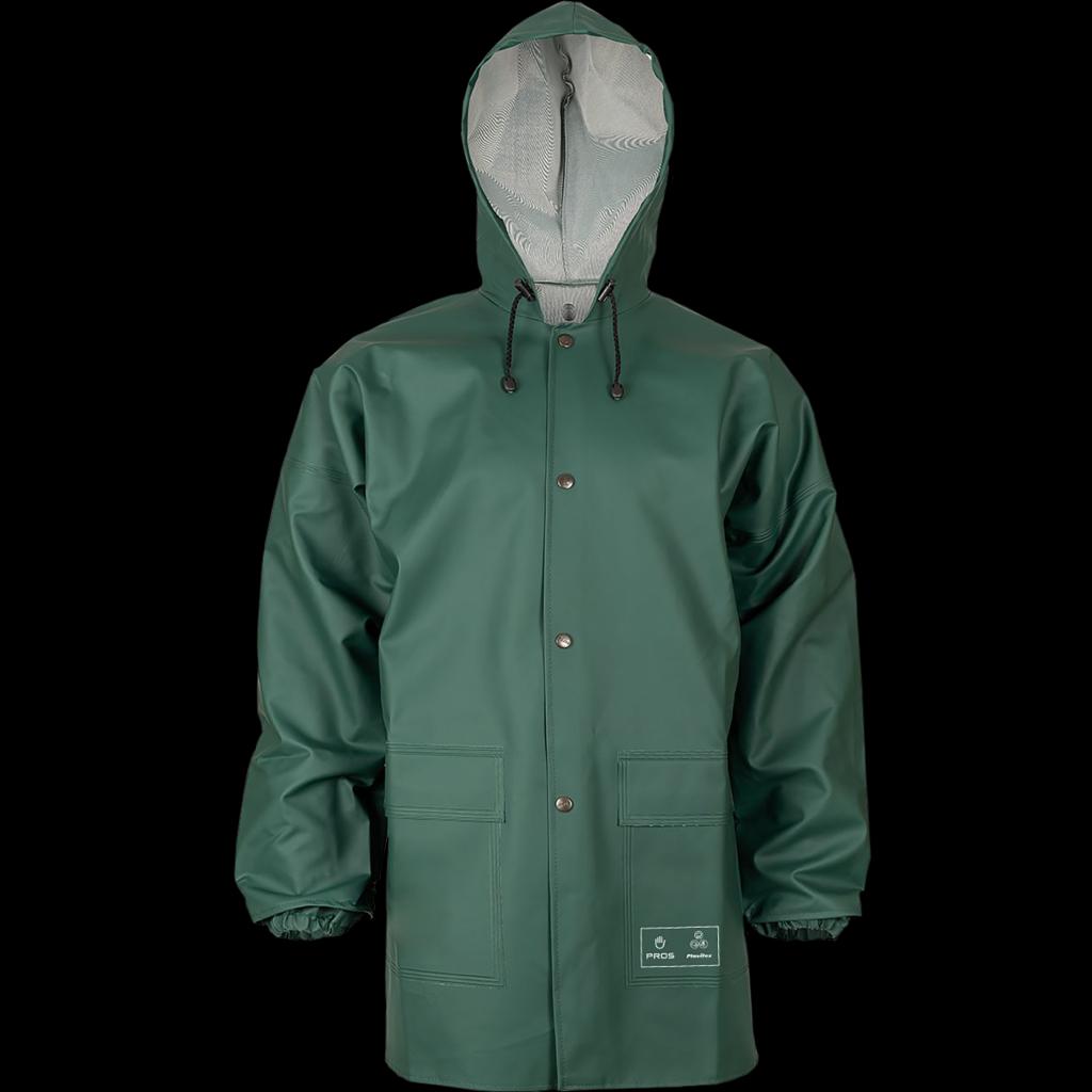 Kokybiška vandeniui atspari lietaus striukė PROS 101S, iš PLAVITEX medžiagos, užsegama spaudėmis