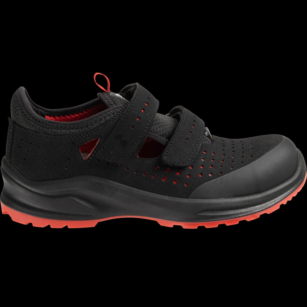 Aukštos kokybės itin patogūs ir orui pralaidūs sandalai MODULO S1PS SANDAL, juodos spalvos su raudonomis detalėmis