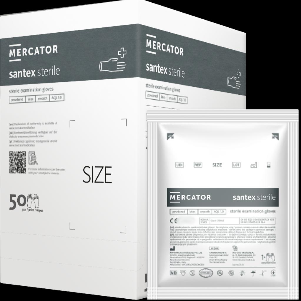 Sterilios lateksinės pirštinės be pudros MERCATOR SANTEX® (50 porų)