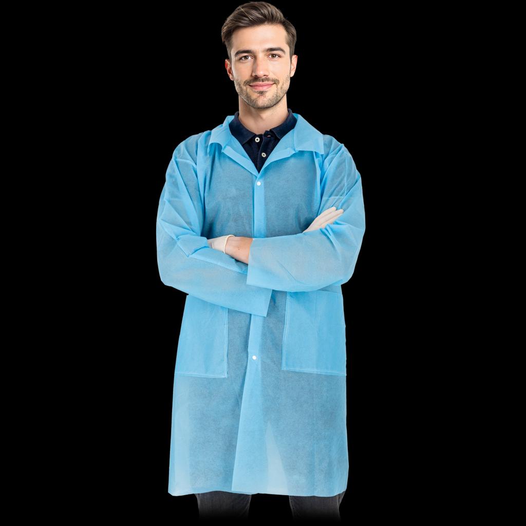 Vienkartinis apsiaustas iš 100% polipropileno FLAB, ilgomis rankovėmis (10 vnt.)