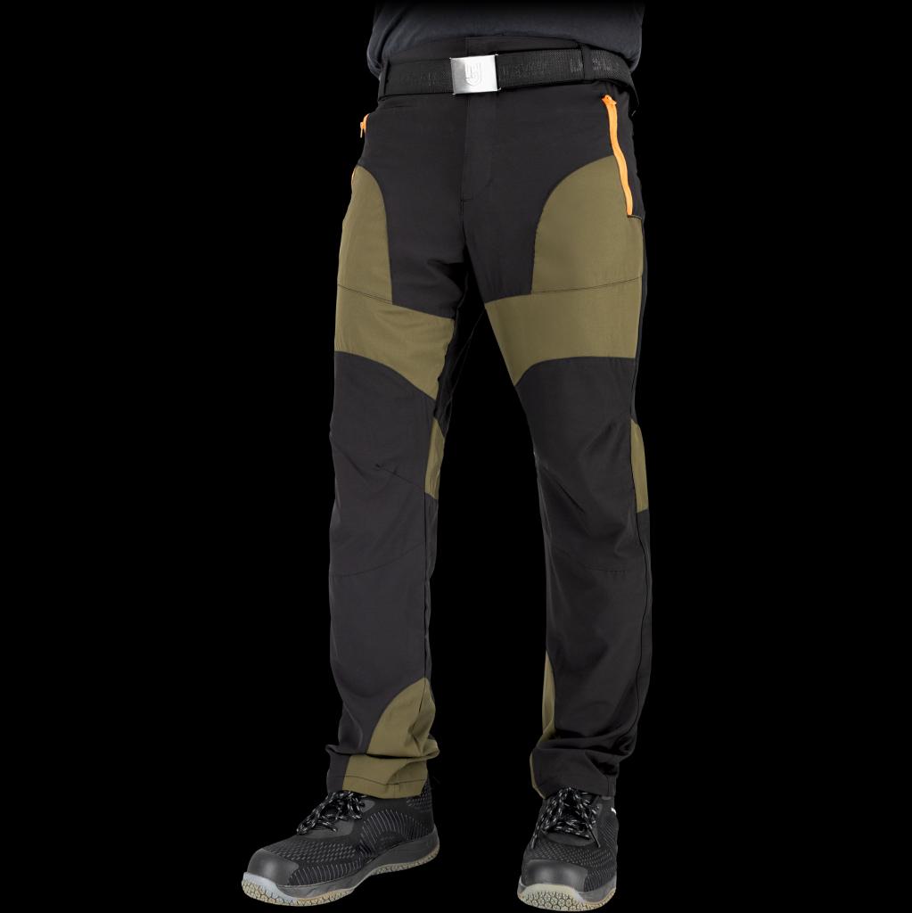 Itin patogios, plonos elastingos darbo kelnės VENTURA, su žalios spalvos akcentais