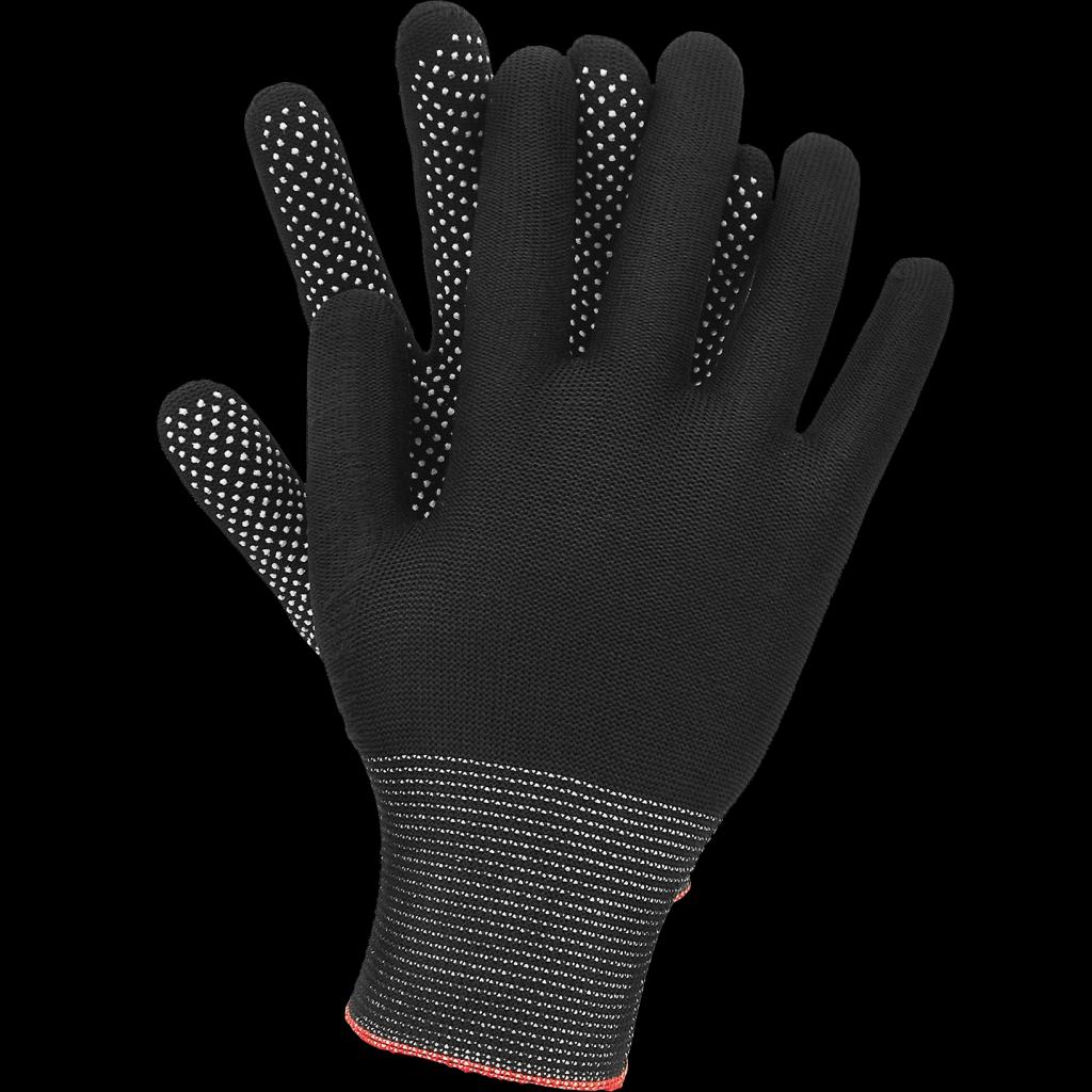 Medžiaginės pirštinės su PVC taškeliai DOT BLACK, juodos spalvos (12 porų)