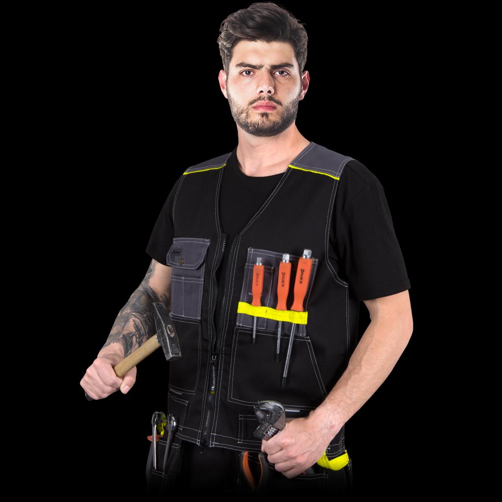 Darbo liemenė POKER-VIS, su daug skirtingo dydžio kišenių