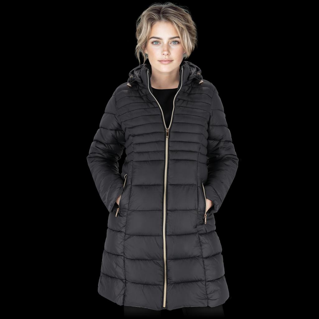 Demisezoninė universali ilga moteriška striukė GRITA, juodos spalvos