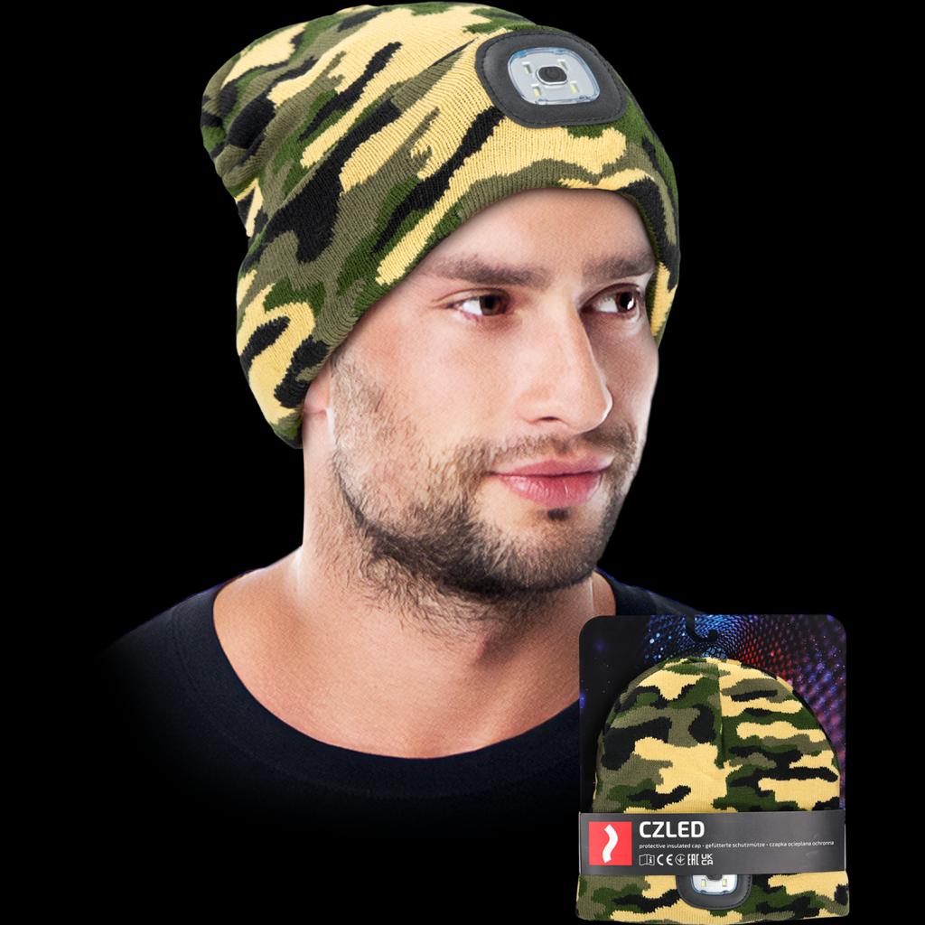 Megzta kepurė C-LED su LED lempute, maskuojančio rašto