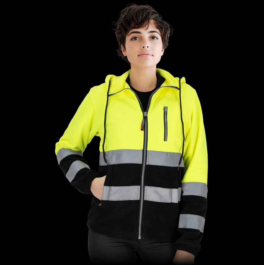 Moteriškas flisinis džemperis MANTIS su šviesą atspindinčiomis juostomis, geltonas 02