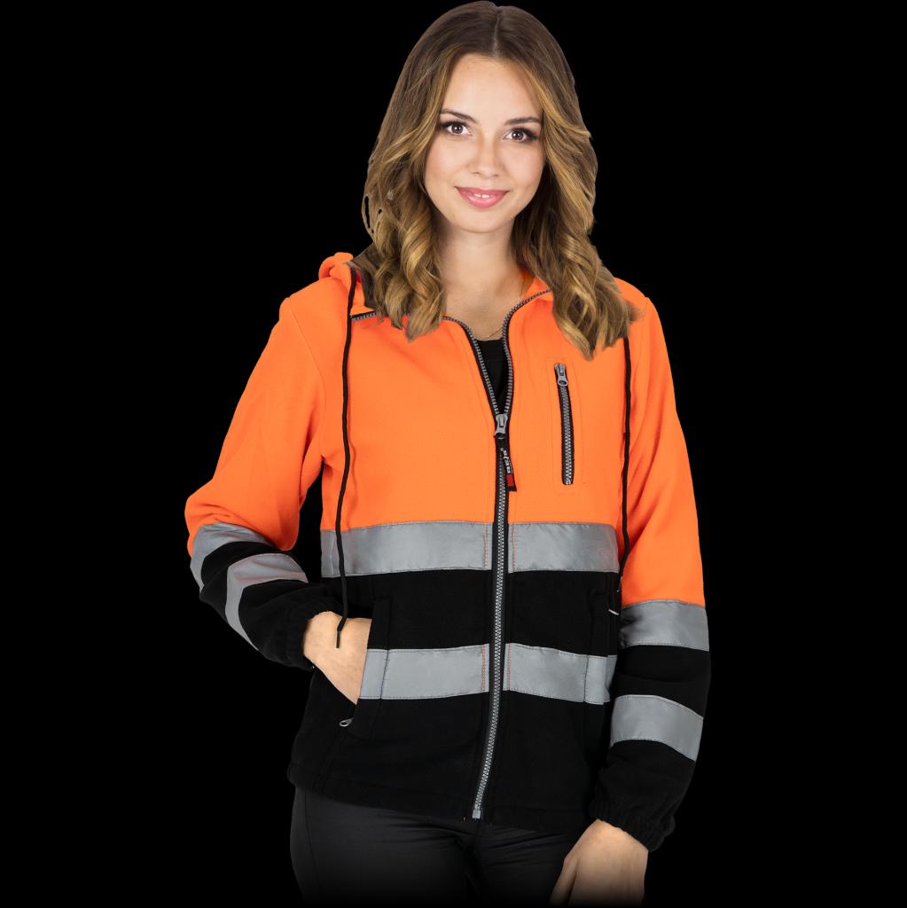 Moteriškas flisinis džemperis MANTIS su šviesą atspindinčiomis juostomis, oranžinis