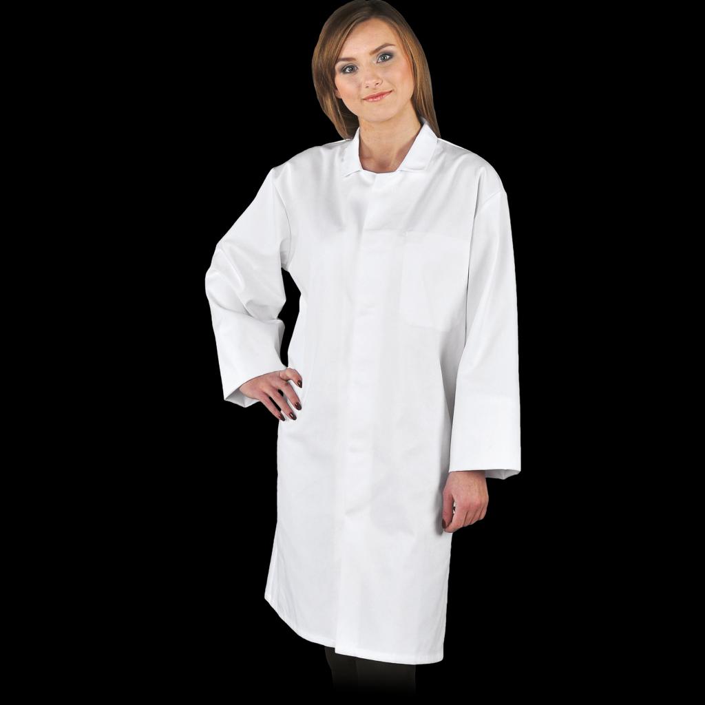 Moteriškas chalatas FOOD CWO, skirtas darbui maisto pramonėje