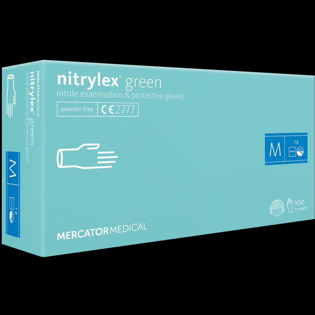 Vienkartinės nitrilinės pirštinės MERCATOR NITRYLEX GREEN (100 vienetų), be pudros