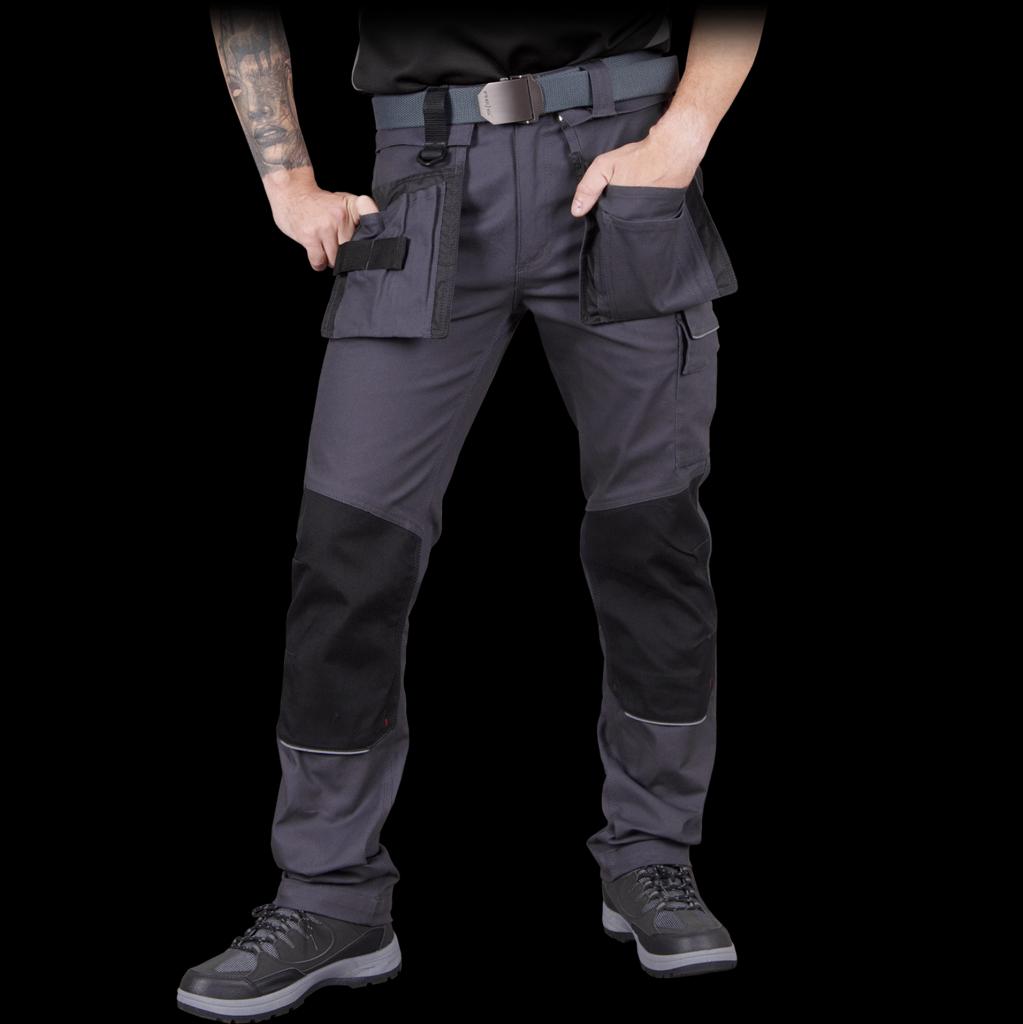 Elastingos ir tvirtos darbo kelnės LANDER su papildomomis kišenėmis, pilkos spalvos