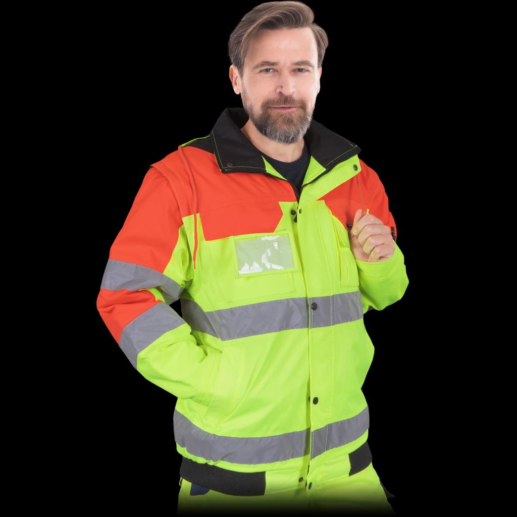 Neperšlampanti žieminė signalinė darbo striukė STRADA, su nusegamomis rankovėmis