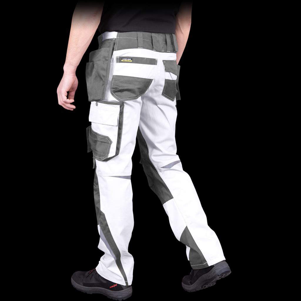Itin tvirtos darbo kelnės HARVER, su kabančiomis kišenėmis, baltos spalvos