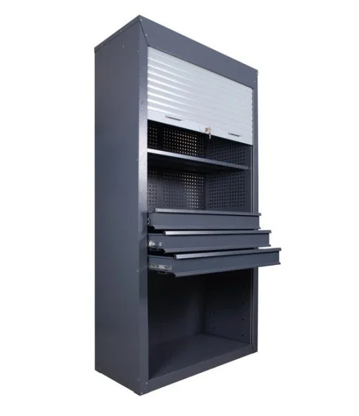 Įrankių spinta su 3 lentynomis ir 3 stalčiais